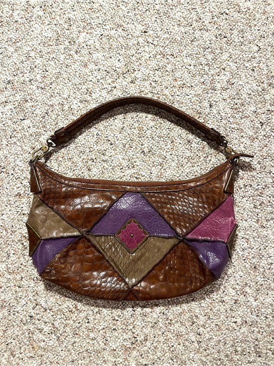 Jessica Simpson Handbags - Y2K Jessica Simpson Patchwork Leather Shoulder Purse in Brown, Purple & Pink